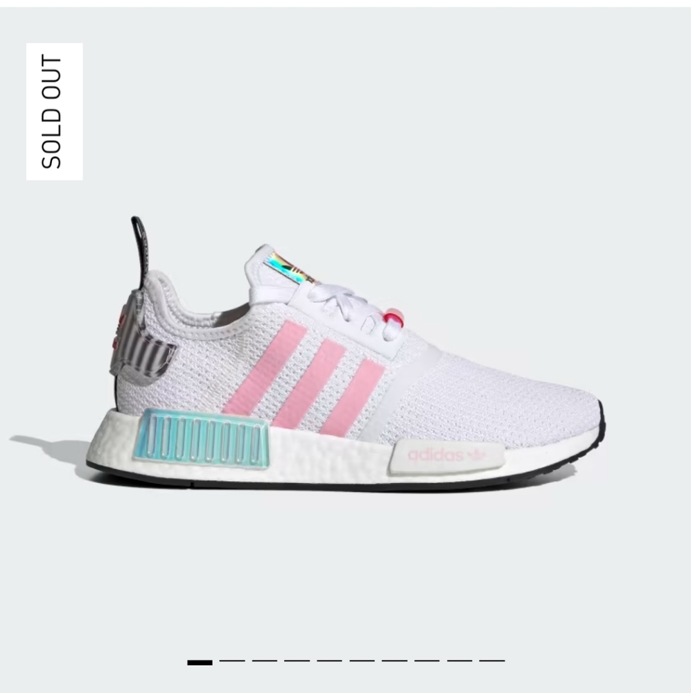 New Adidas Boost NMD_ R1 True white & pink holographic athletic shoes size  9.5